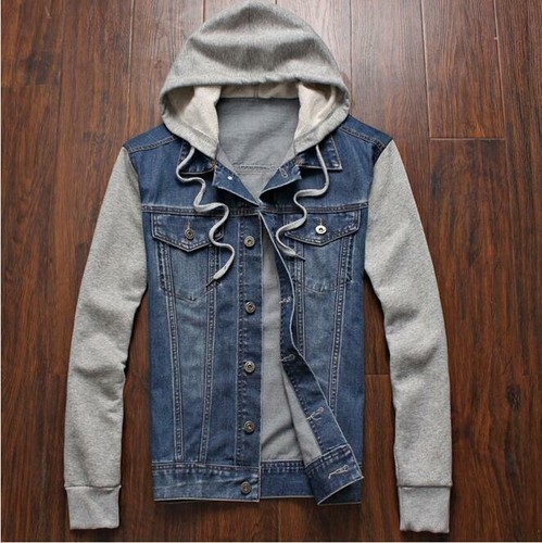 mens denim jacket with sweatshirt sleeves